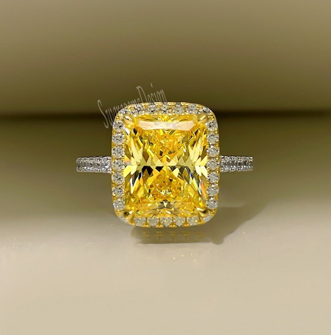 Yellow Radiant Cut Lab Diamond Engagement Ring 4.00 Ct Canary Yellow