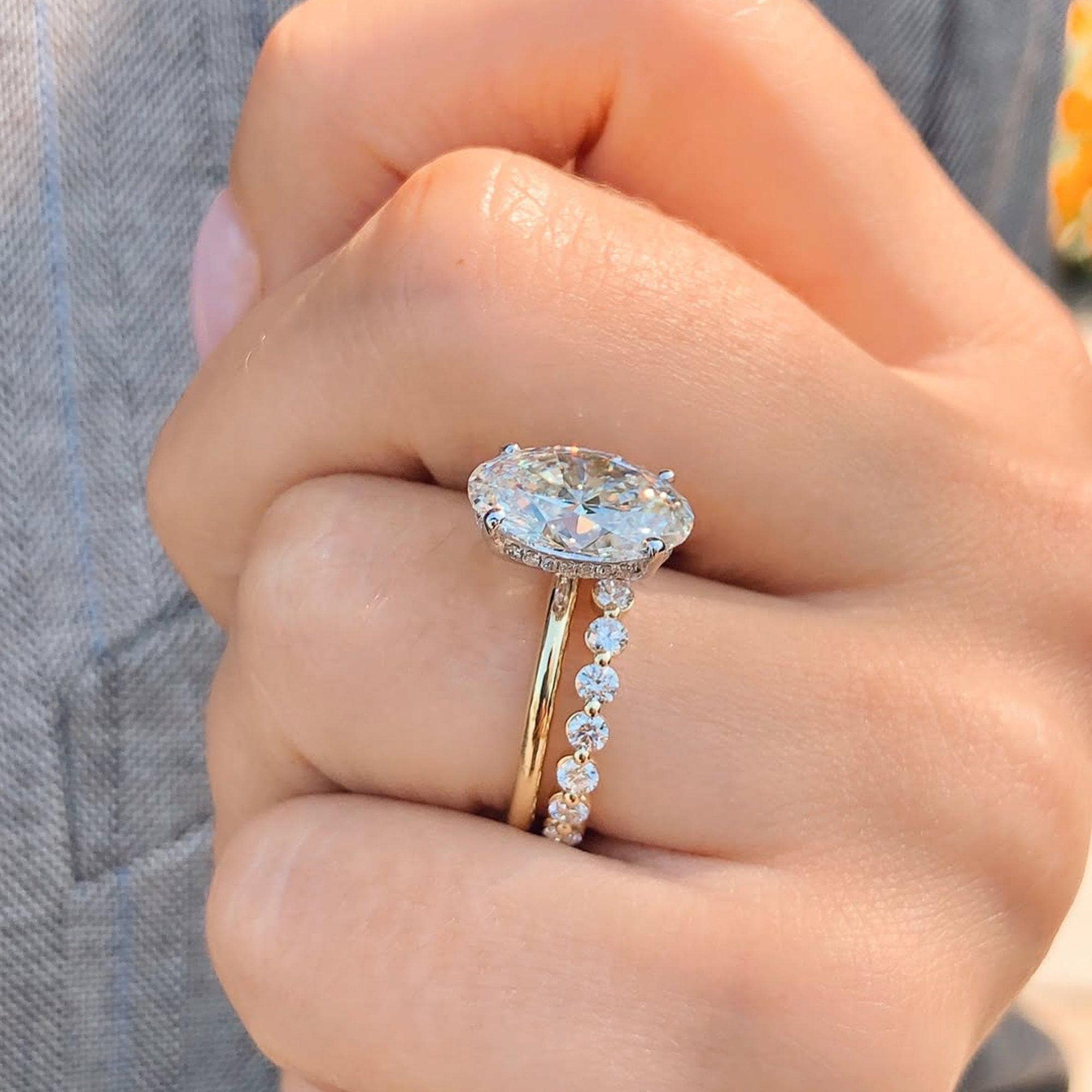 3.5 CT Oval Cut Moissanite Bridal Set Ring, 14K Yellow Gold Full ...