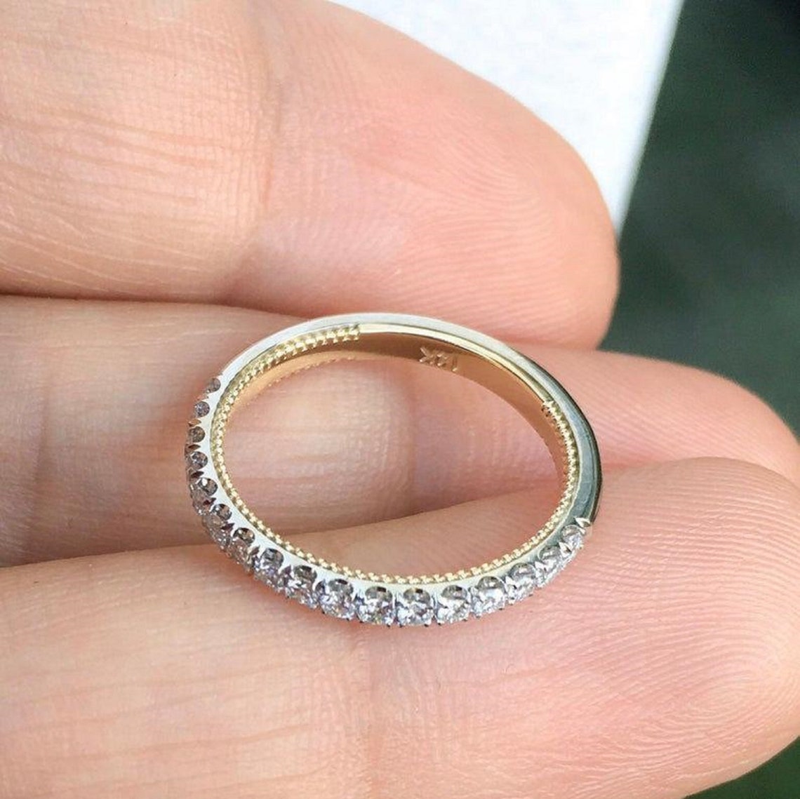 14K Yellow Gold in Halfeternity Band 2.5 Mm White Simulated Etsy