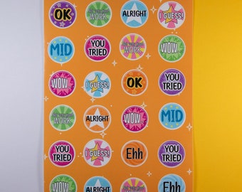 Hoja de pegatinas sarcásticas "Lo hiciste bien" / Pegatinas de reconocimiento divertidas