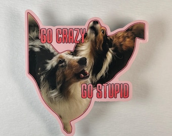 Bli galen, bli dum, klistermärke | Skällande Sheltie Collie hundklistermärke