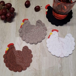 Crochet chicken drink coasters