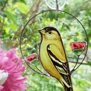 Stieglitz Bunt Glas Vogel Suncatcher Glasmalerei Fenster Geschenk