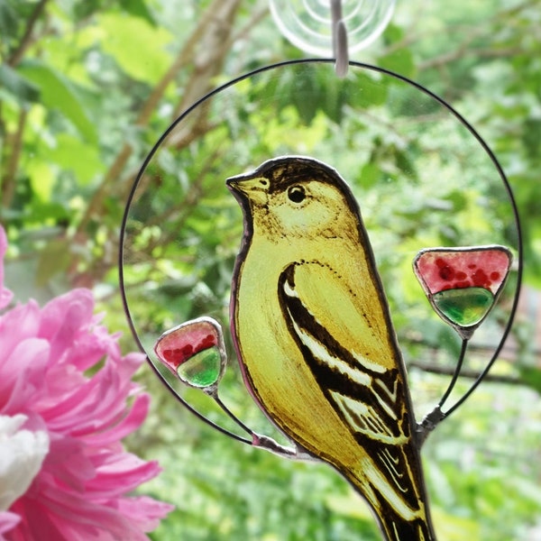 Goldfinch stained glass bird  Suncatcher   Stained glass window hangings  gift