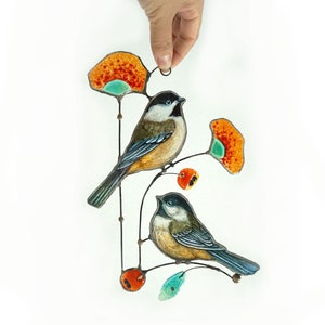 Chickadee Stained Slass, Chickadee ornament, Bird suncatcher, Bird gifts for women, chickadee gift,