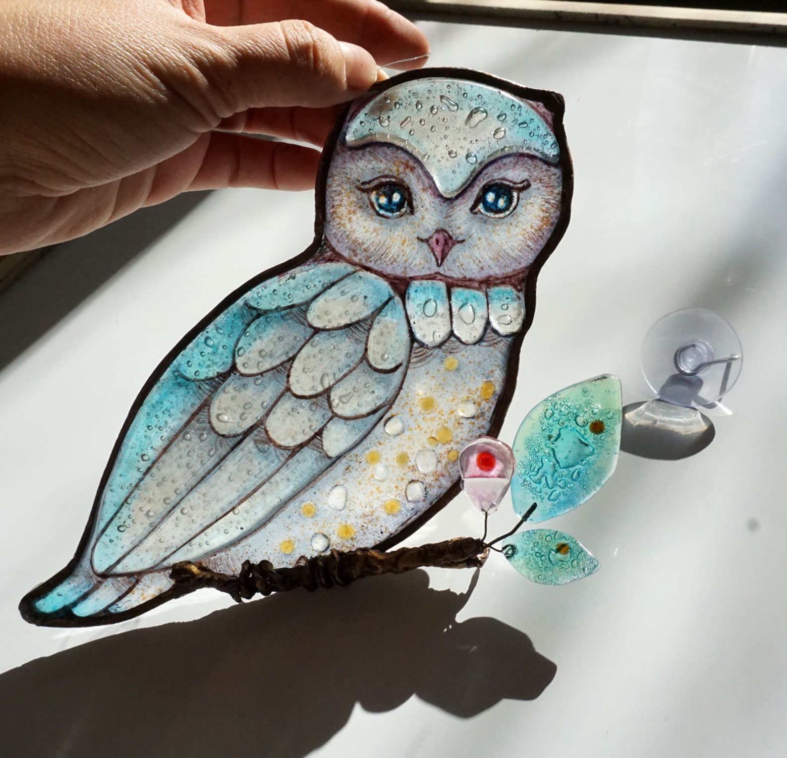 Owl stained glass Window hangings bird Stained glass Etsy