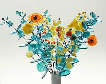 Glasmalerei-Wildblumen- und Eukalyptusstrauß - 24 Stiele