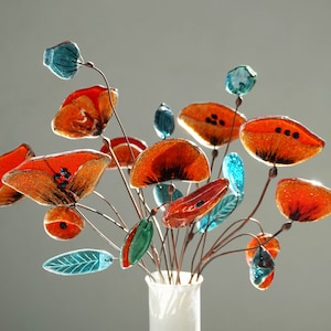 Stained glass flower  Bouquet of poppies,  Suncatcher , Fused glass , Stained glass ,Window decor, Art glass, Gift, Decorative art