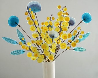 Glasmalerei Wildblumenstrauß: Mimose & Distel, Set mit 11 Stück