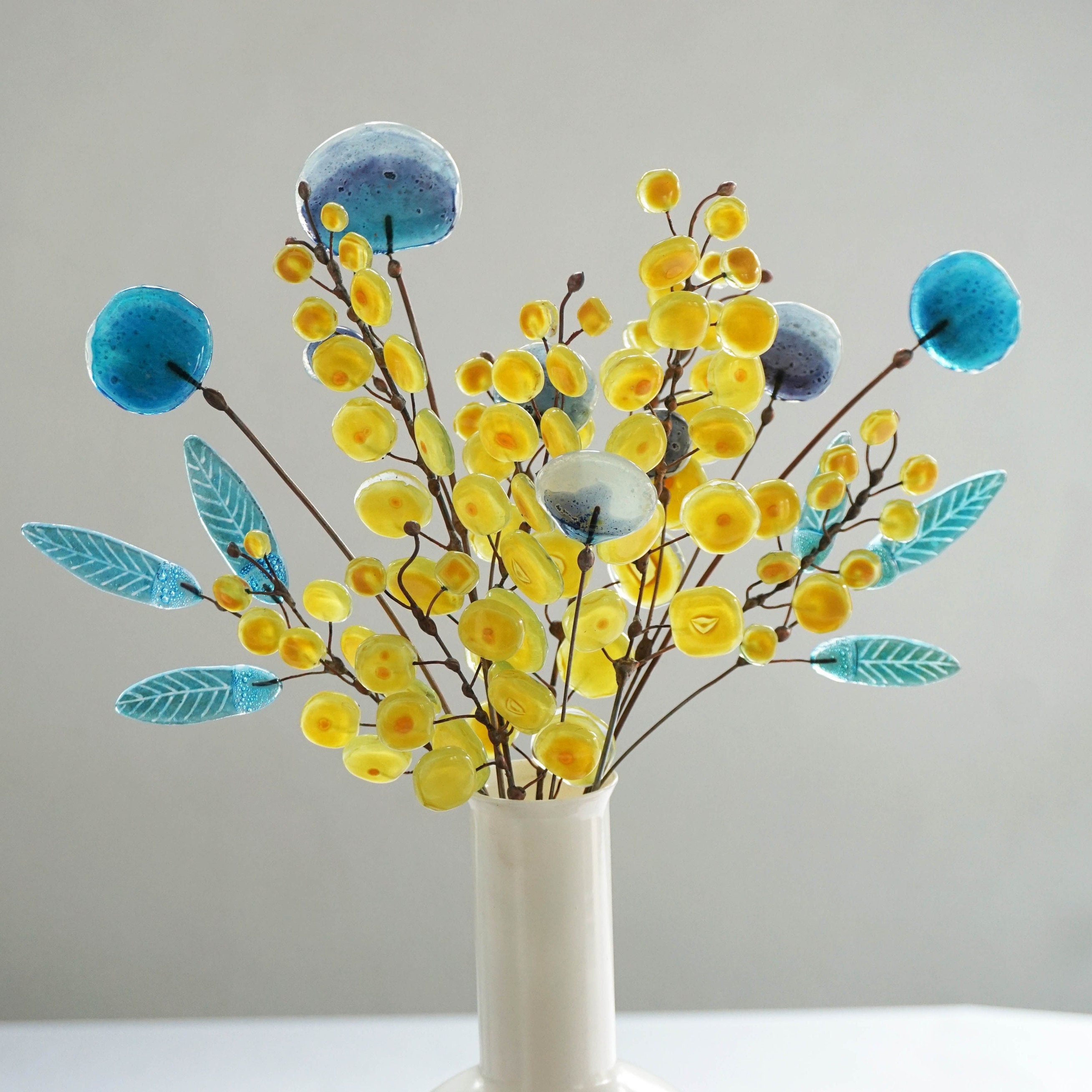 Stained Glass Wildflower Bouquet: Mimosa & Thistle, Set of 11 - Etsy