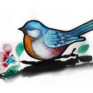 Stained Glass Bird Suncatcher: Fused Glass Window Hanging