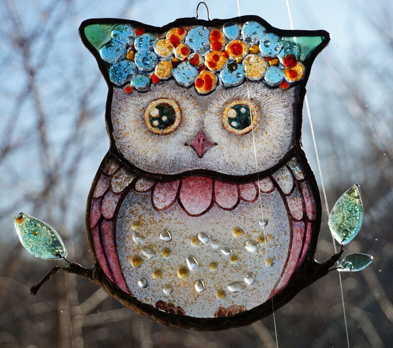 Owl Stained Glass Window Hangings Bird Stained Glass Etsy Australia