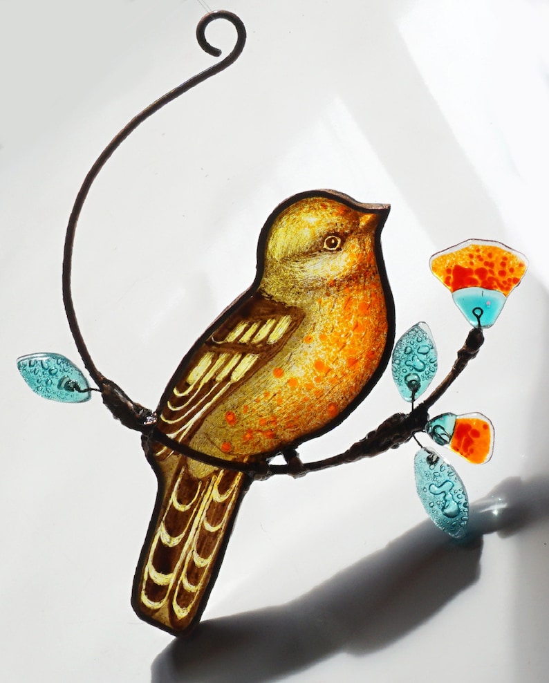 Stained Glass Yellow Bird Suncatcher Window Hangings Birds Etsy