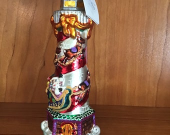 Christopher Radko Handblown Glass Lighthouse Christmas Ornament, Santa Clause in his Sleigh with Reindeer Ornament