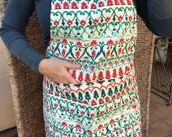 Christmas Cotton Folk Apron Napkin Set, Holiday Tree Apron 7 Napkins