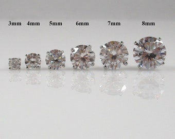 3mm-7mm Solid 14k Yellow Gold Hypoallergenic Round Heart Square CZ Cubic Zirconia Solitaire Stud Earrings For girls With Secure Ball Screw Backs For Women