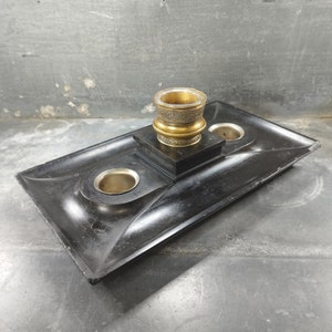 Calamaio stile impero in bronzo e marmo nero, XIX secolo