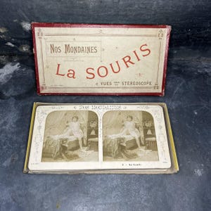 Scatola “Nos Mondaines”, vedute stereoscopiche di “Il Topo”, edizione BK, 1900 circa. 6 pezzi erotici colorati. Foto Curiosa