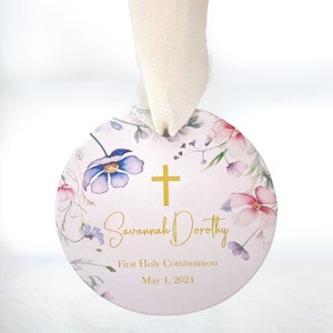 Personalized First Communion Ornament -Ceramic Keepsake for Girls - Holy Communion or Baptism Gift