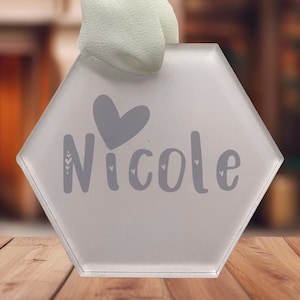 Personalized Name Hexagonal One-sided Christmas Ornament with Delicate Illustrations