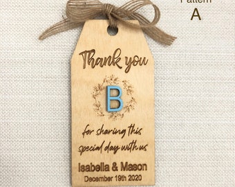 Set of 5 Personalized  Wooden Tags, Thank you Tags, Favor Tags