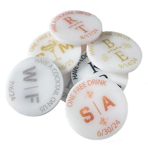 Personalized Single Sided Acrylic Drink Tokens for Weddings and Events - Metallic Text