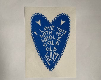 Block Print - Cold Old Heart | Linoleum block print, Linocut, Linocut Print, Original, Art Print