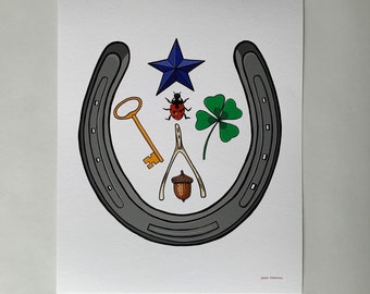 Art Print - Luck x7 | Painting Print, Good Luck Lucky Wall Art, Good Luck Charms