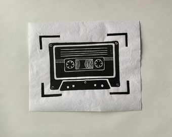 Block Print - Cassette Tape | Linoleum block print, Linocut, Linocut Print, Original, Art Print