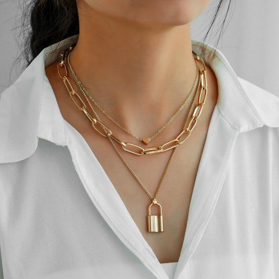 Layered necklace lock deals