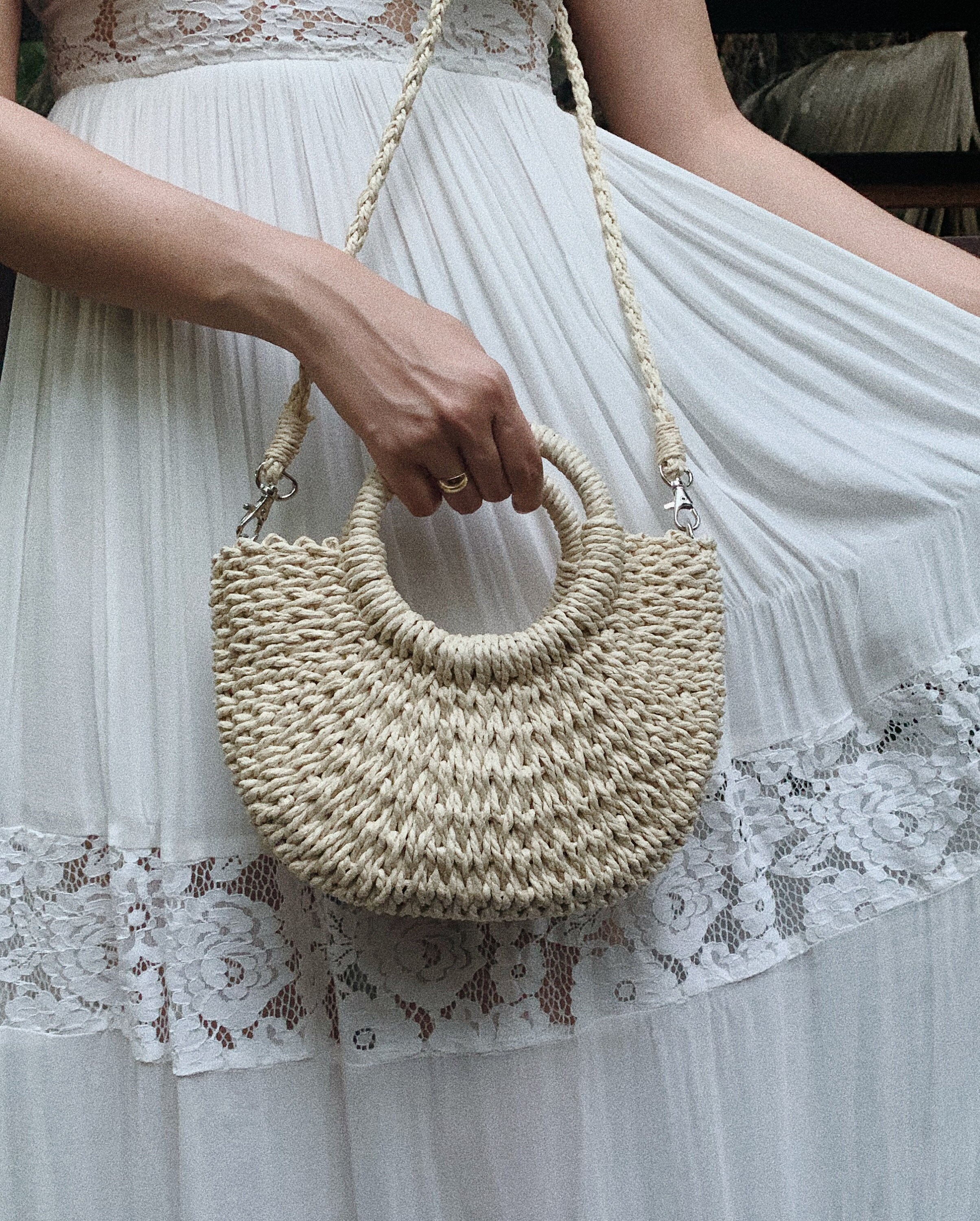 Straw Handle Strap Bag Beige Handmade Rattan Bag Summer Etsy