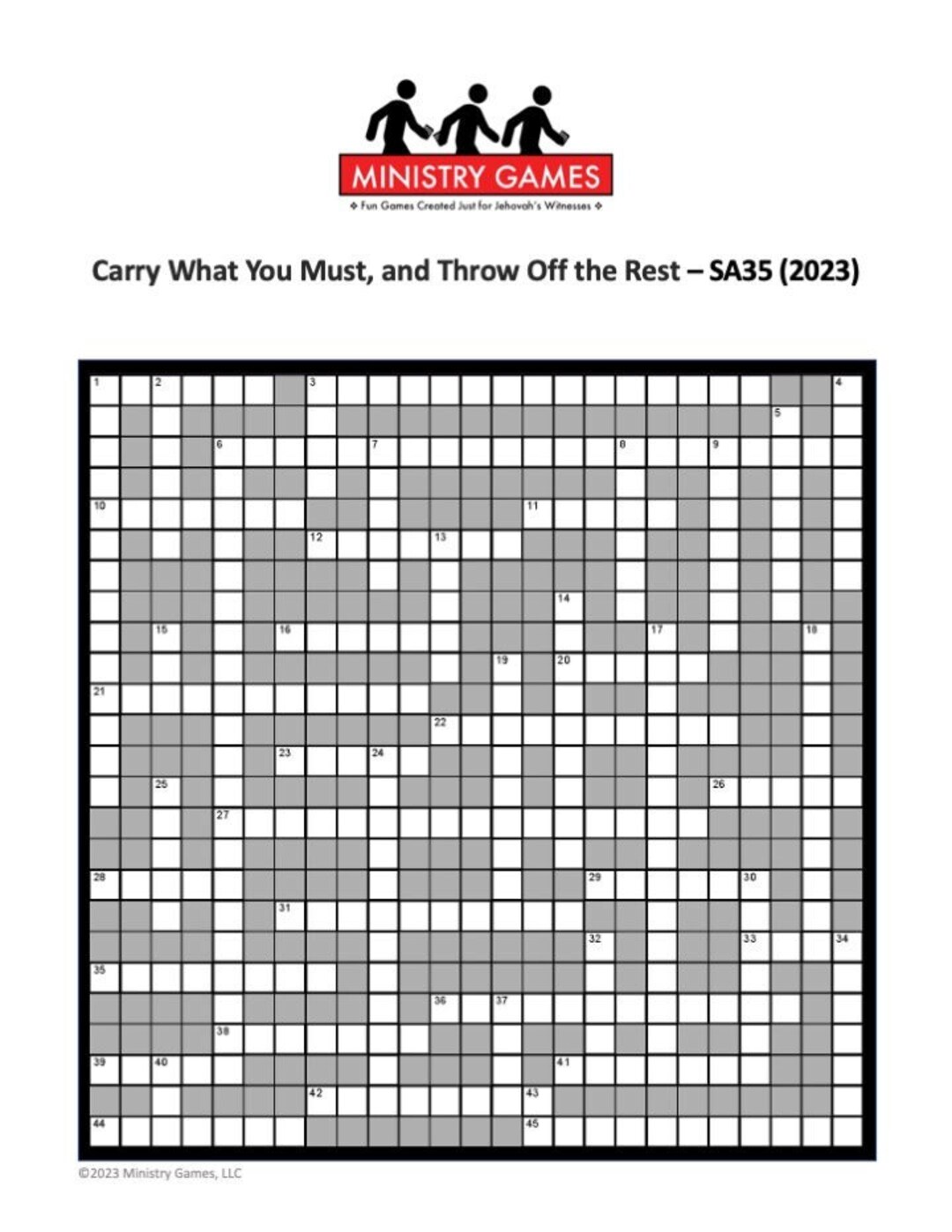 Ministry Game Crossword SA36 Carry What You Must and Throw off the