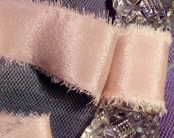 Blush | Pure Silk Crepe de Chine Ribbon | 25mm (1") | Feathered | Torn | Raw Edge