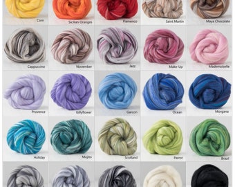 50g | DHG Extra Fine Merino Wool + Tussah Silk Roving/Top | 25 Blends