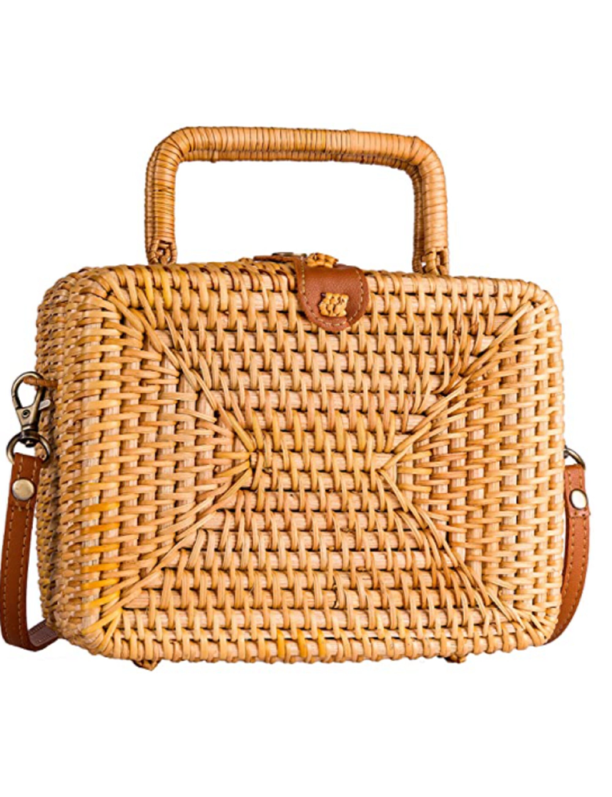Handwoven Square Straw Rattan Bag Shoulder Wicker Purse Etsy