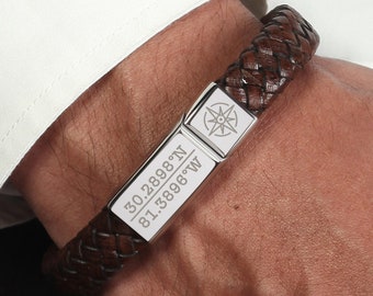 Coordinates Mens Bracelet, Mens Father's Day Gifts, Graduation Gift For Son Latitude Longitude Bracelet Mens Boyfriend Anniversary Gift