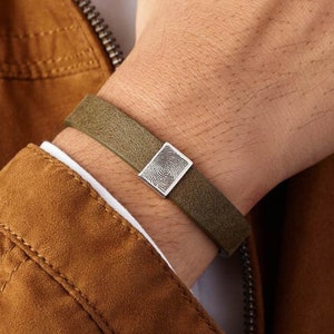 Personalisiertes Fingerabdruck-Armband für Männer, Herren Geburtstags-Lederarmband, benutzerdefinierter Fingerabdruck Sterlingsilber-Schmuck für Männer, Erinnerung
