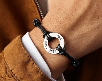 Pulsera personalizada para papá, regalo para el Día del Padre, regalo de la esposa para un papá primerizo, regalo de los hijos para un papá primerizo, pulsera personalizada "Dad Est 2025"