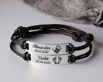 Pulsera personalizada para papá, regalo del Día del Padre para el esposo, pulsera para papá primerizo, pulsera de cuero con huellas de bebé, regalo de la esposa para papá primerizo