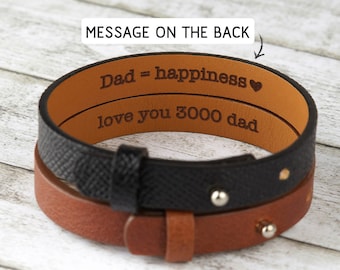 Personalized Dad Bracelet, Father's Day Gift for Husband, Dad Leather Bracelet, Engraved Hidden Message Mens Bracelet, Gift From Kid