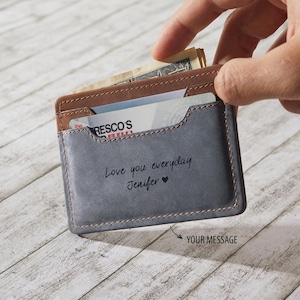 Cartera personalizada para novio con escritura a mano, regalo para el Día del Padre, billetera fina de cuero, tarjetero grabado, regalo de aniversario.