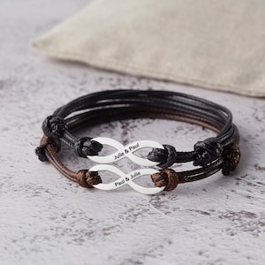 Aangepaste verjaardagscadeaus voor hem, gepersonaliseerd cadeau voor vriend, oneindigheidsarmband, gepersonaliseerde leren herenarmband, verjaardagscadeau