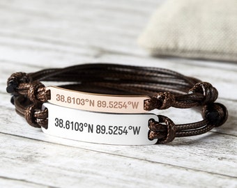 His and Hers Bracelet Set, Couple Coordinates Bracelet Personalized, Long Distance Relationship Gift for Boyfriend, Custom Couple Jewelry