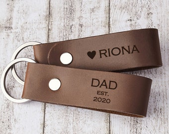 New Dad Valentine's Day Gift, First Time Dad Keychain, Customized Gift, Personalized Leather Keychain For Dad, Gift From Baby Girl