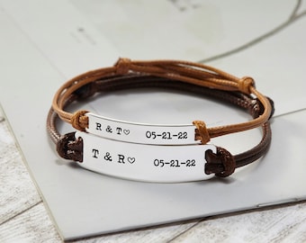 Couple Initials Bracelet Engraved,Personalized ValentineGift for Him, Anniversary Gift for Boyfriend, Custom Couple Gift, Set of 2 Bracelets