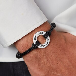 Personalized Men Leather Bracelet with Couple Names, Custom Anniversary Gift for Him, Engraved Mens Name Bracelet, Boyfriend Bracelet