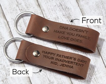 Step Dad Christmas Leather Keychain, Stepfather Custom Keyring Gift, Father in Law Keychain, Custom Daddy Keychain, Personalized Keychain