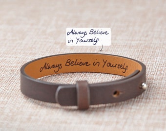 Hidden Message Memorial Bracelet, Valentines Day Gift,Handwriting Bracelet Men, Leather Signature Bracelet, Handwritten Jewelry, Remembrance