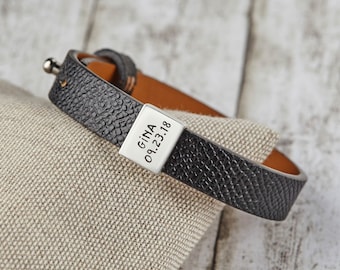 Pulsera grabada para papá primerizo, regalo personalizado para el Día del Padre, pulsera para papá primerizo con el nombre del bebé, regalo para esposo, pulsera de cuero personalizada