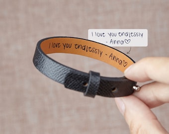 Handwriting Valentine Mens Gift, Personalized Mens Handwriting Leather Bracelet, Memorial Gift, Handwritten Bracelet For Men, Mourning Gift